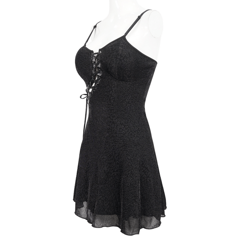 Gothic Sexy Hollow Out Lace-up Dress / Female Adjustable Shoulder Straps Short Dresses