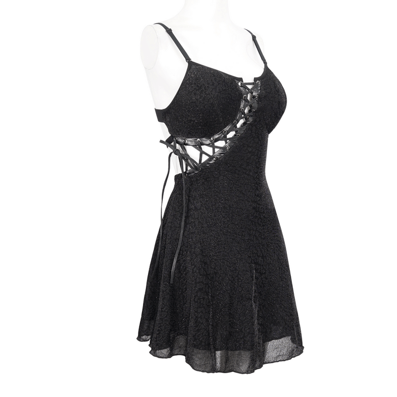 Gothic Sexy Hollow Out Lace-up Dress / Female Adjustable Shoulder Straps Short Dresses
