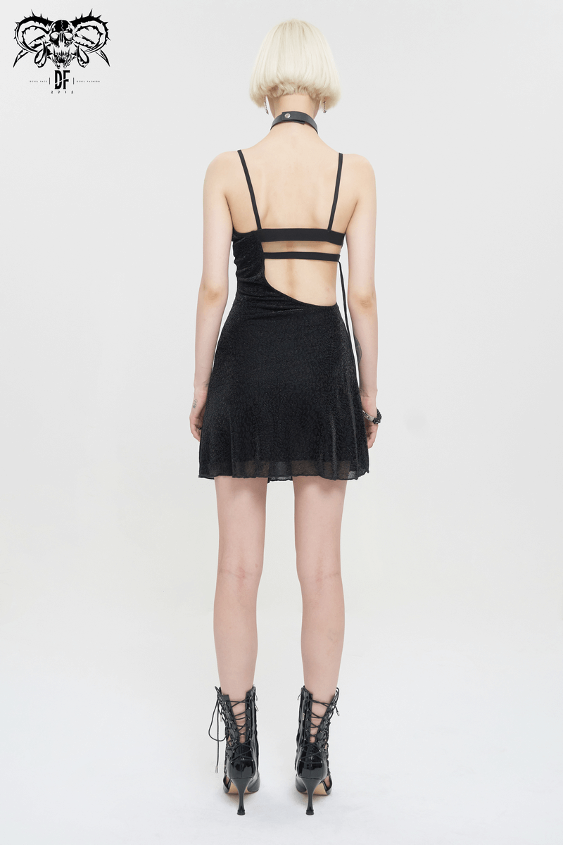 Back view of a gothic sexy hollow out lace-up dress with shoulder straps, perfect for a stylish night out.