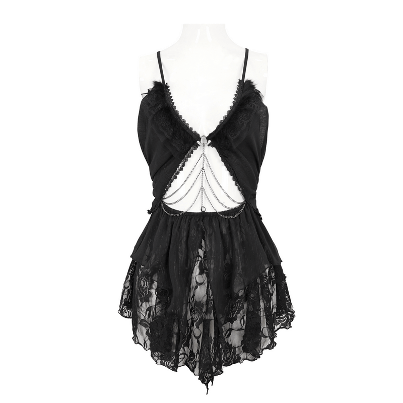 Gothic Sexy Hollow Out Short Dress / Strappy Lace Nightdress with Open Back