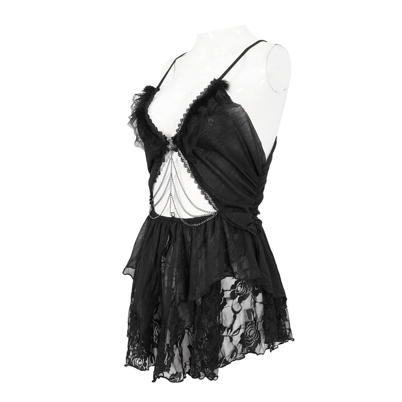 Gothic sexy hollow-out short dress with lace and open back, elegantly showcasing a stylish gothic look.