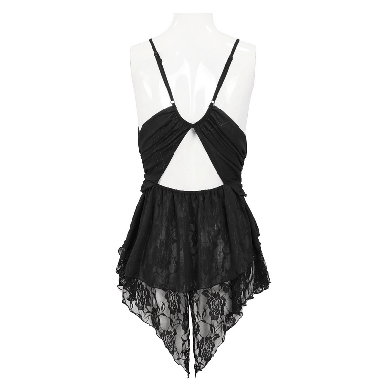 Gothic sexy black lace nightdress with open back and strappy design, perfect for a stylish gothic wardrobe.