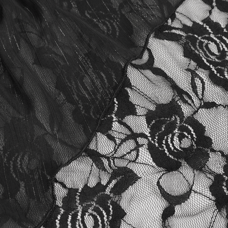 Elegant black lace fabric with floral design, perfect for gothic-style nightdress or lingerie.