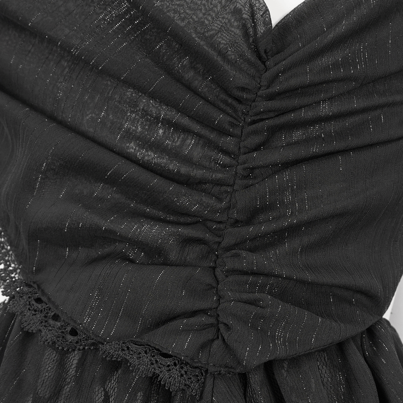 Close-up of the gothic sexy hollow out short dress showcasing elegant ruched detailing and intricate lace.