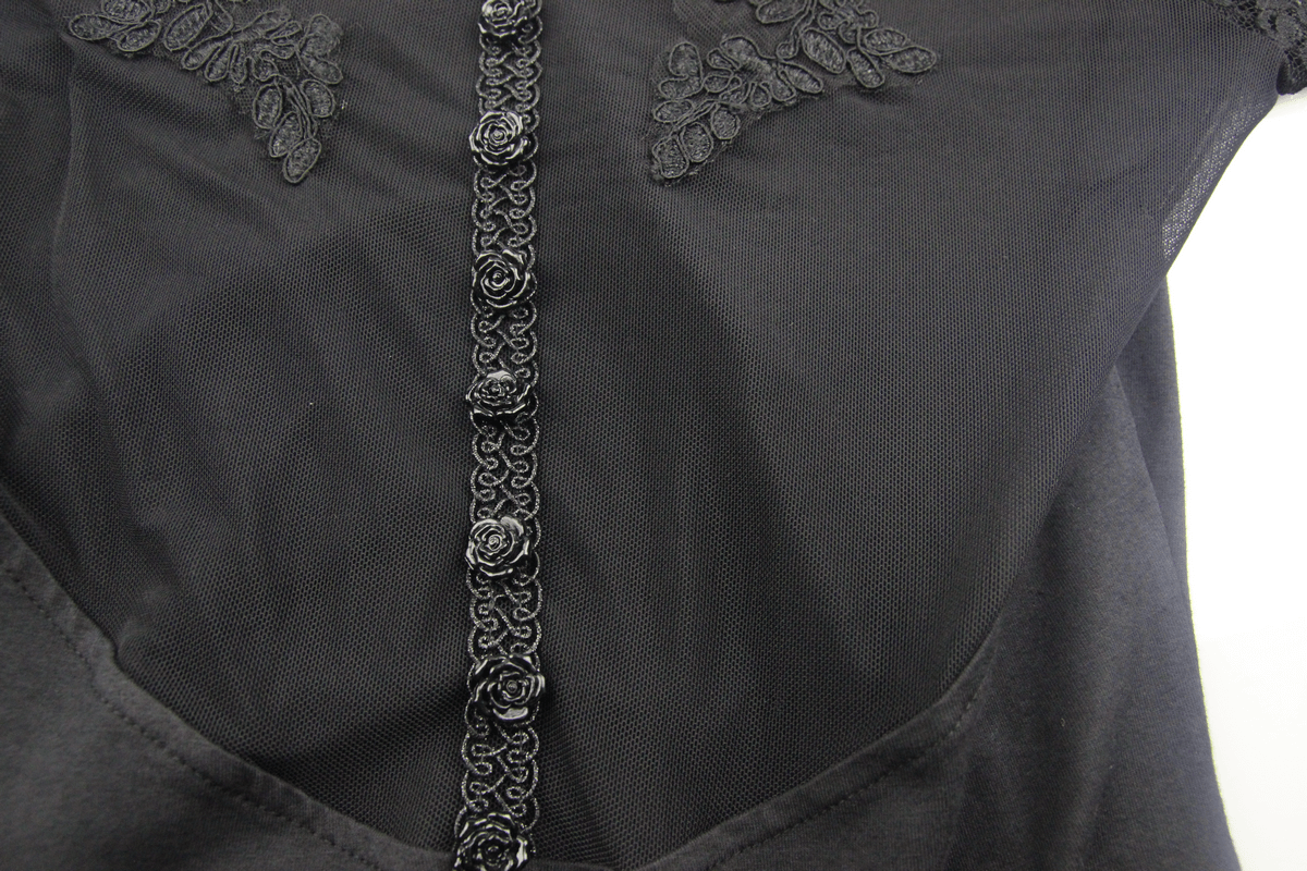 Gothic Sexy Midi Dress With Lace Sleeves / Steampunk Fishtail Hem Dress - HARD'N'HEAVY