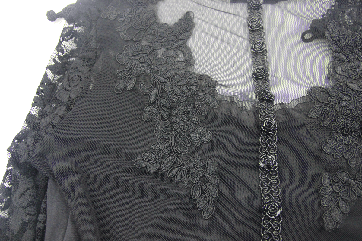 Gothic Sexy Midi Dress With Lace Sleeves / Steampunk Fishtail Hem Dress - HARD'N'HEAVY
