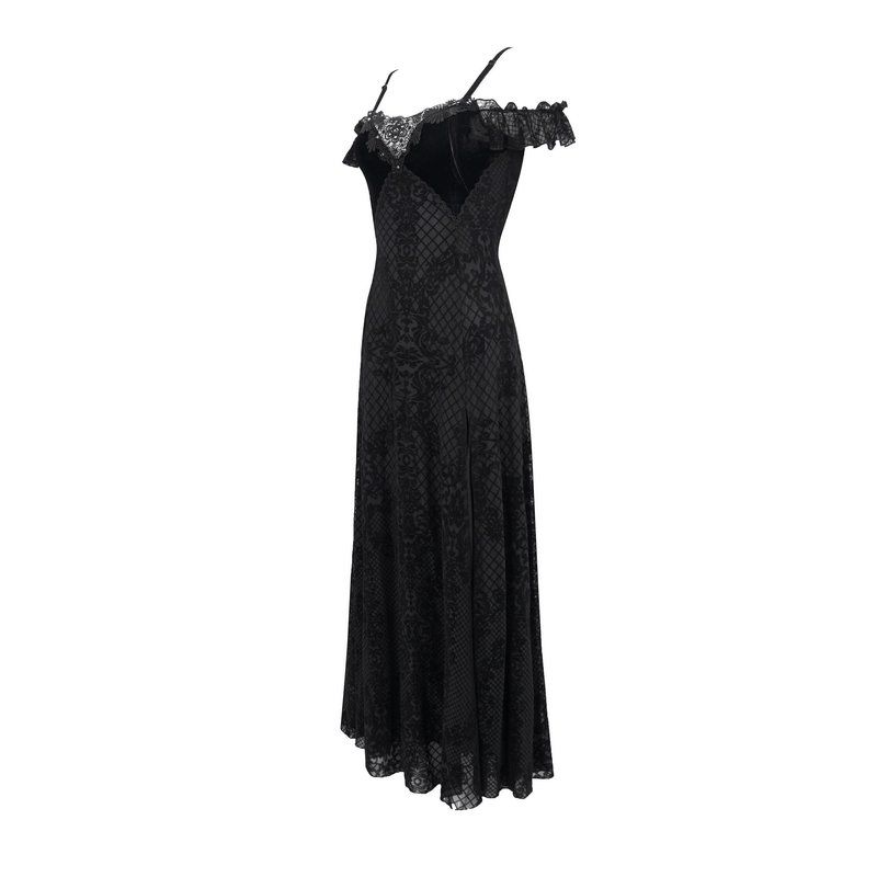 Gothic Sexy Off-The-Shoulder Long Dress / Elegant Lace Slit Dress for Women - HARD'N'HEAVY