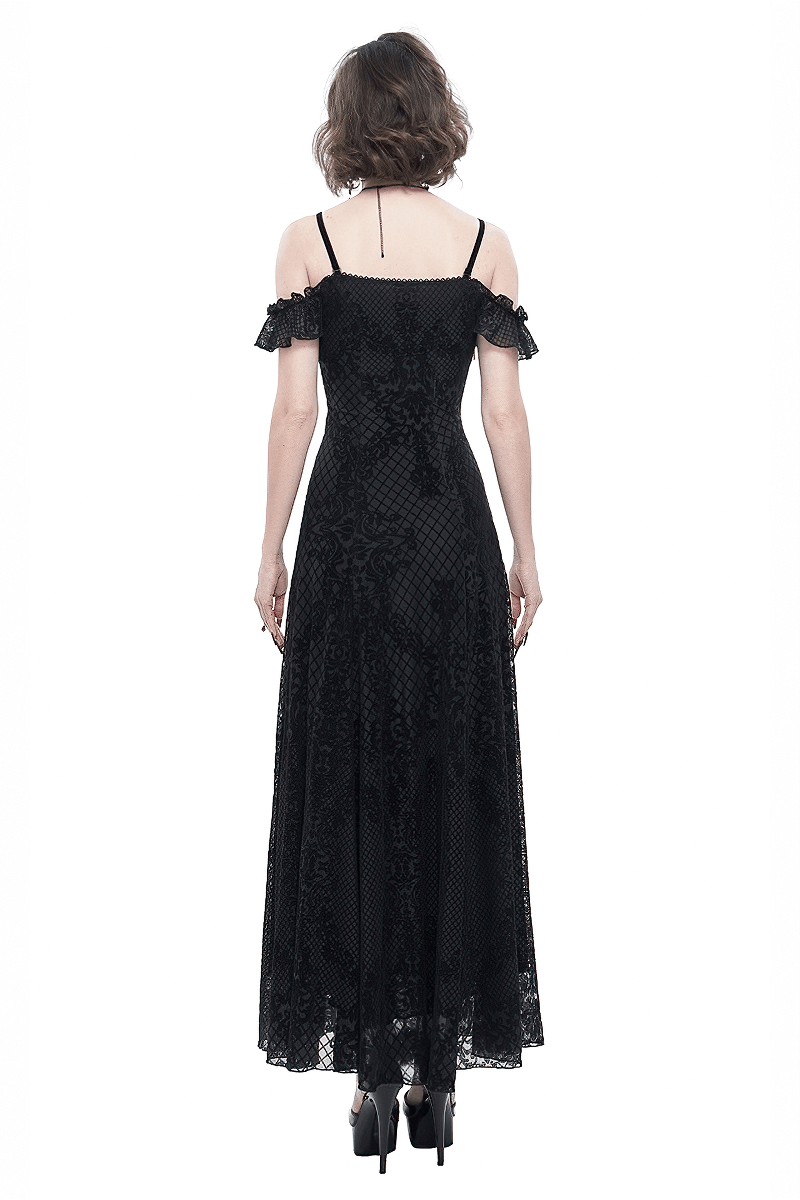 Gothic Sexy Off-The-Shoulder Long Dress / Elegant Lace Slit Dress for Women - HARD'N'HEAVY