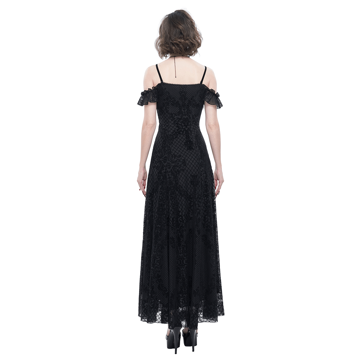 Gothic Sexy Off-The-Shoulder Long Dress / Elegant Lace Slit Dress for Women - HARD'N'HEAVY
