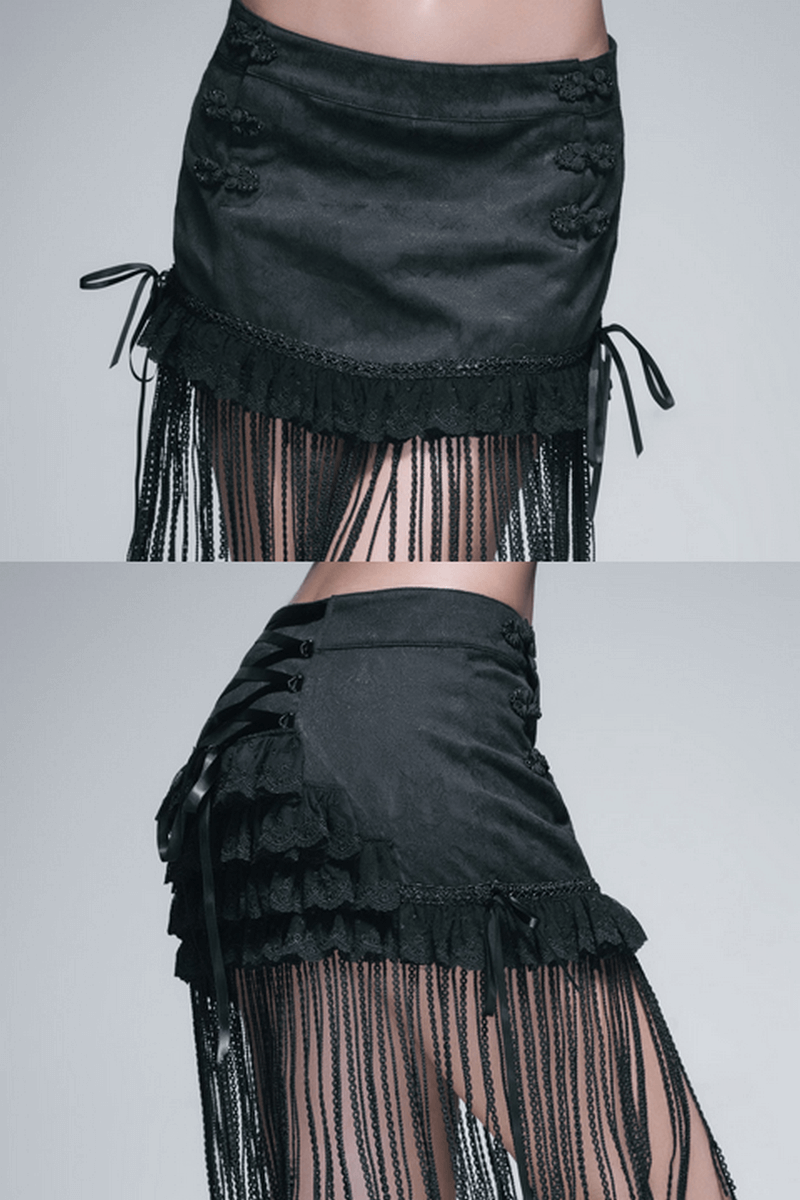 Gothic short skirt with lace tassels and ruffles, perfect for adding flair to your wardrobe.
