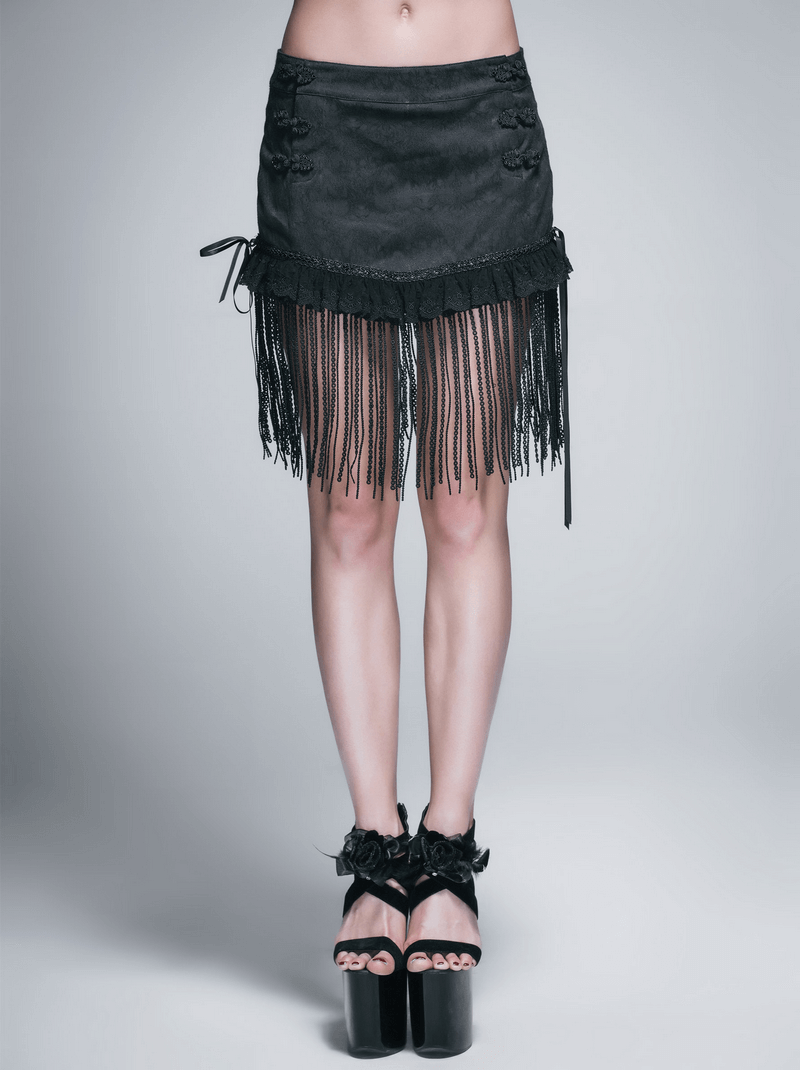 Gothic short skirt with lace tassels and fringe, perfect for a stylish and elegant look.