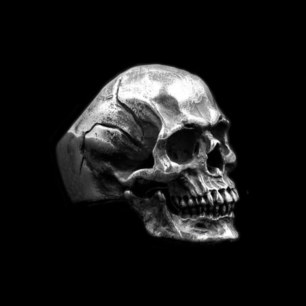 Gothic Silver Colour Biker Skull Ring / Punk Motorcycle Band Jewellery / Cool Mens Rings - HARD'N'HEAVY