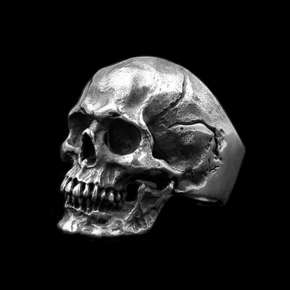 Gothic Silver Colour Biker Skull Ring / Punk Motorcycle Band Jewellery / Cool Mens Rings - HARD'N'HEAVY