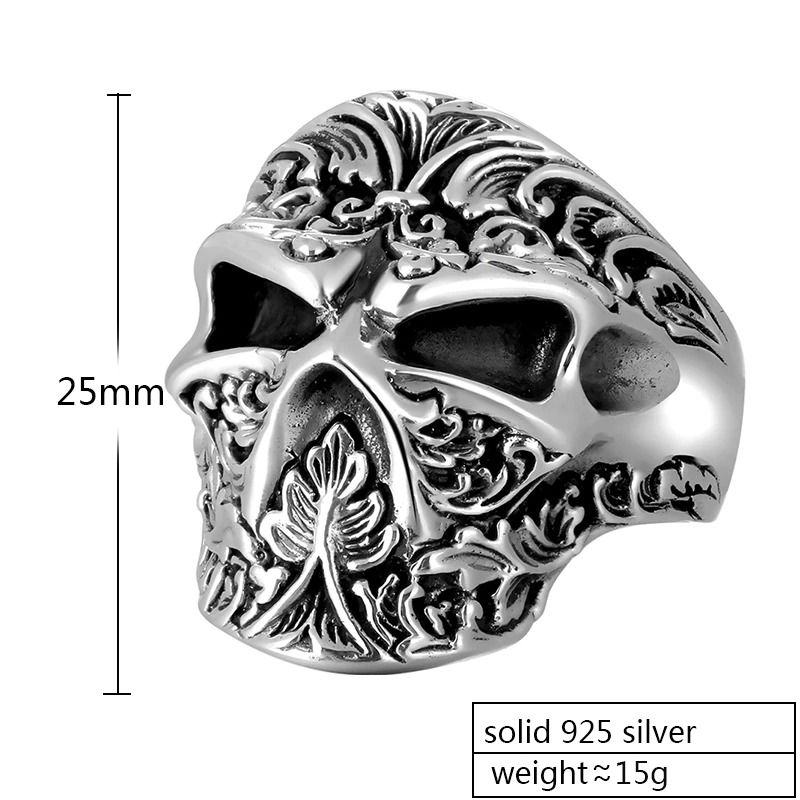 Gothic Silver Ring in form Skull / Adjustable Jewelry of Real 925 Sterling - HARD'N'HEAVY
