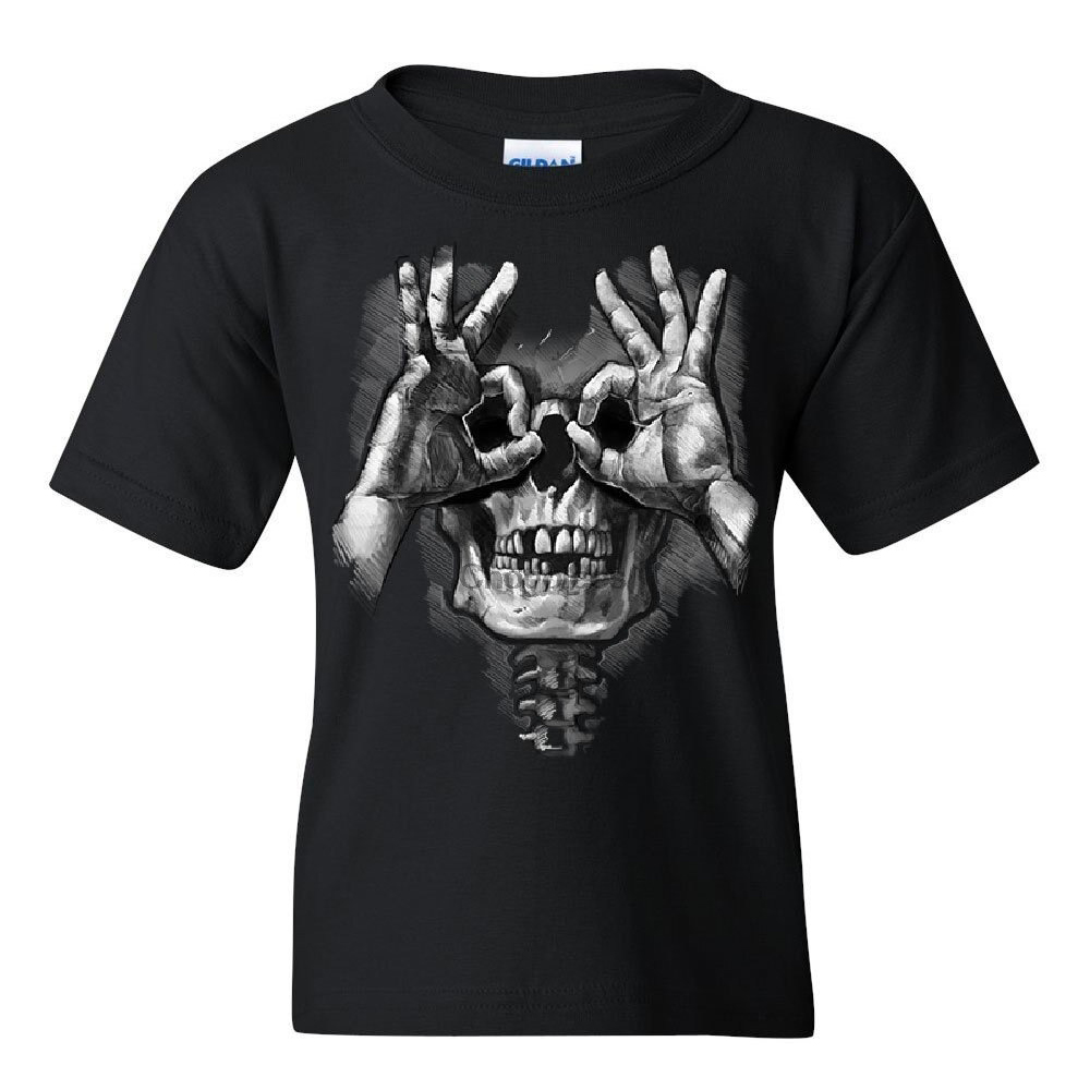 Gothic Skull Funny Graphic T-Shirts / Female Short Sleeve Black T-Shirt in Punk Style - HARD'N'HEAVY
