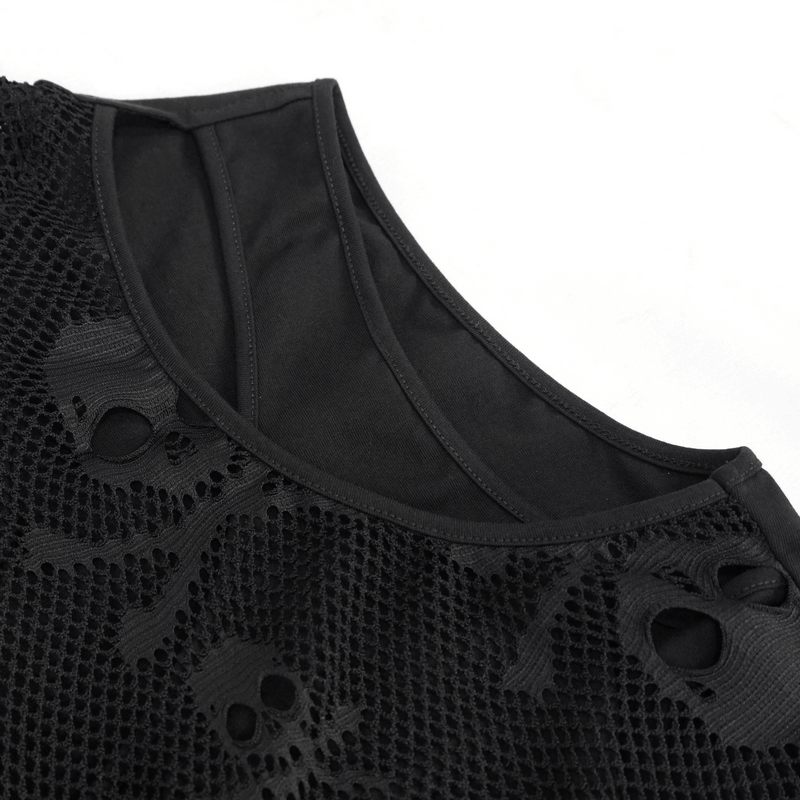 Gothic Skull Printed Mesh Crop Top / Women's Top with Detachable Sleeves - HARD'N'HEAVY