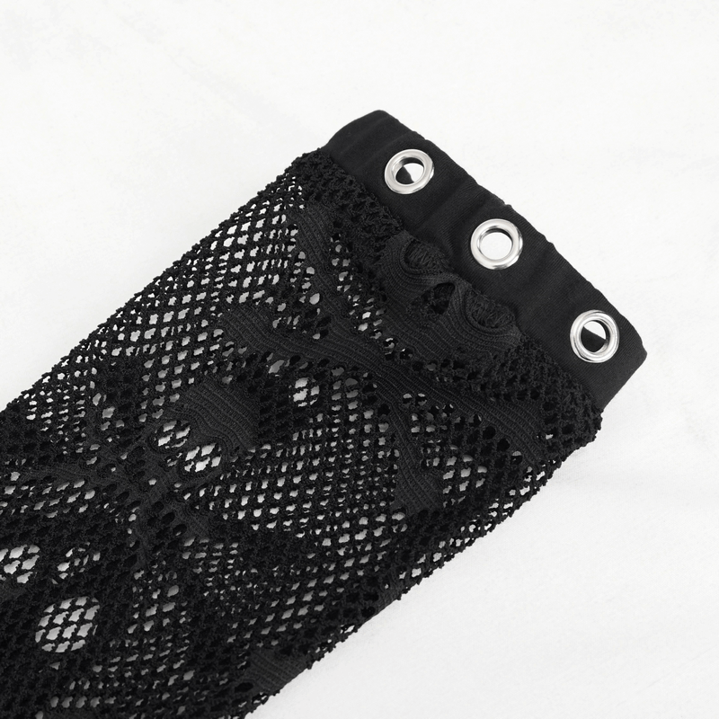 Gothic Skull Printed Mesh Crop Top / Women's Top with Detachable Sleeves - HARD'N'HEAVY