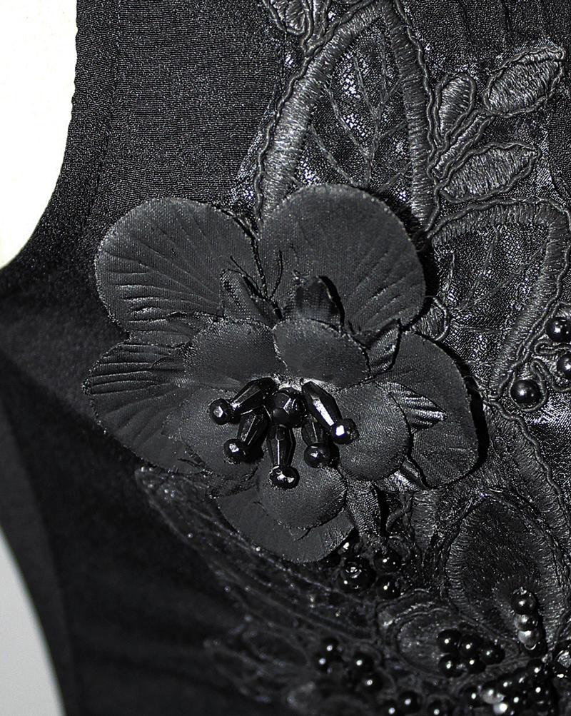 Gothic Sleeveless Black Blouse with Floral Embroidery / Women's Blouse with Wavy Ruffles - HARD'N'HEAVY