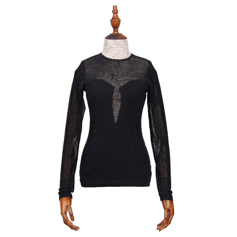 Gothic Spider Web Long Sleeves Lace Top / Sexy Women's Transparent Top - HARD'N'HEAVY