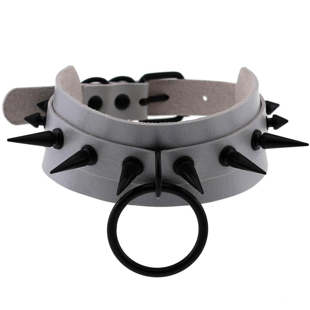 Gothic spiked choker for unisex, featuring black spikes and a metal ring, perfect for rock and rave outfits.