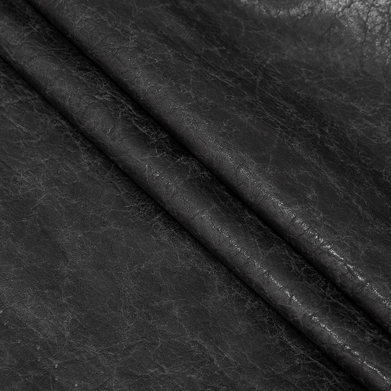 Close-up of high-quality faux leather showcasing texture for men's gothic coats in punk style.