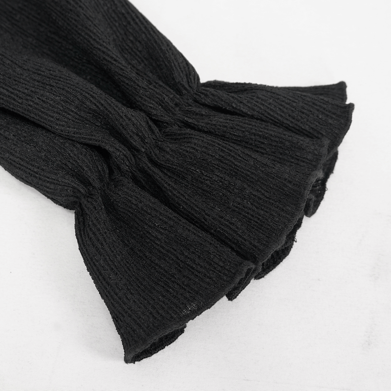 Close-up of the flared cuff detail on a Gothic long sleeve blouse in black fabric.