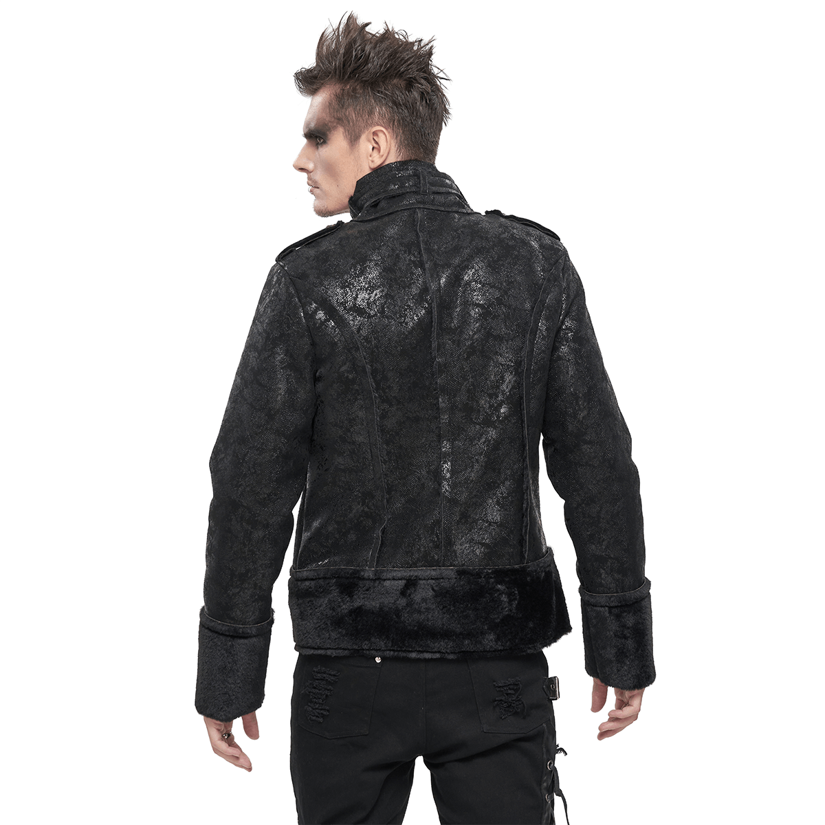 Gothic Stand Collar Splice Jacket with Buckle and Metal Pentagram - HARD'N'HEAVY