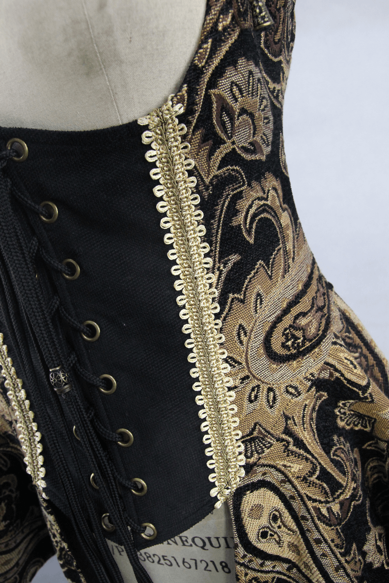 Gothic Steampunk Gold High Collar Waistcoat for Women / Vintage Female Belt Bandage - HARD'N'HEAVY