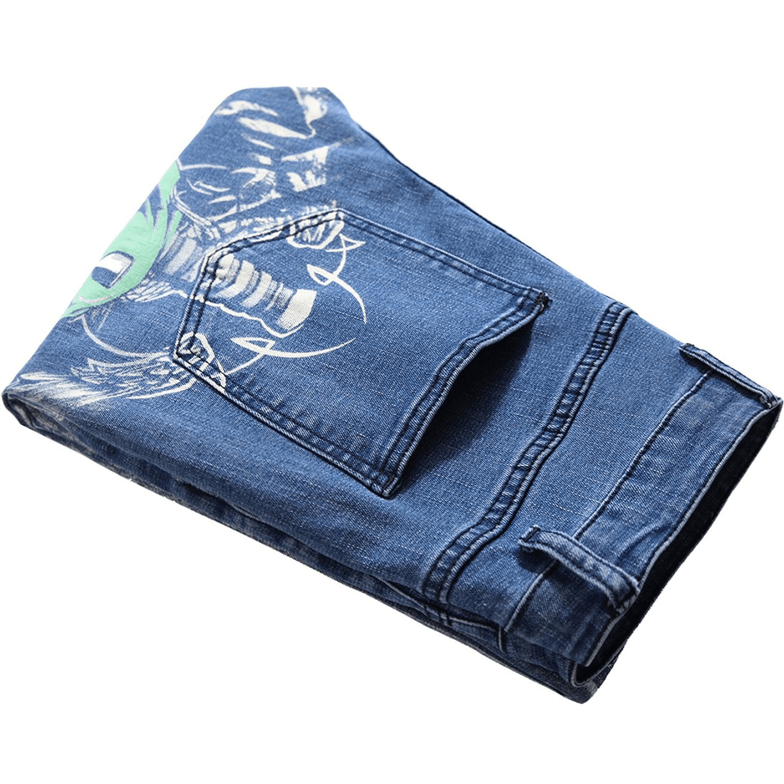 Folded Gothic 3D Printed Denim Pants in Softener Blue with Unique Design