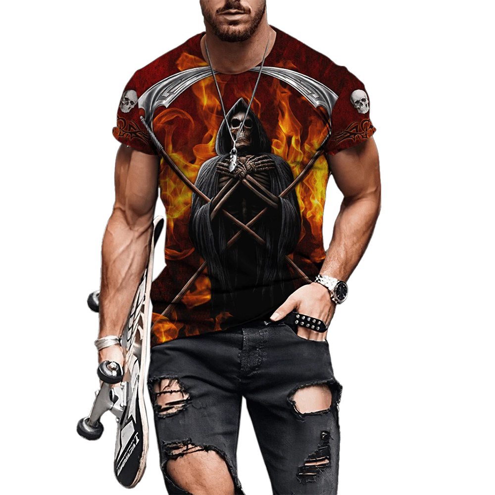 Gothic style 3D print T-shirt with devil design for men, perfect for concerts, parties, and casual outings.