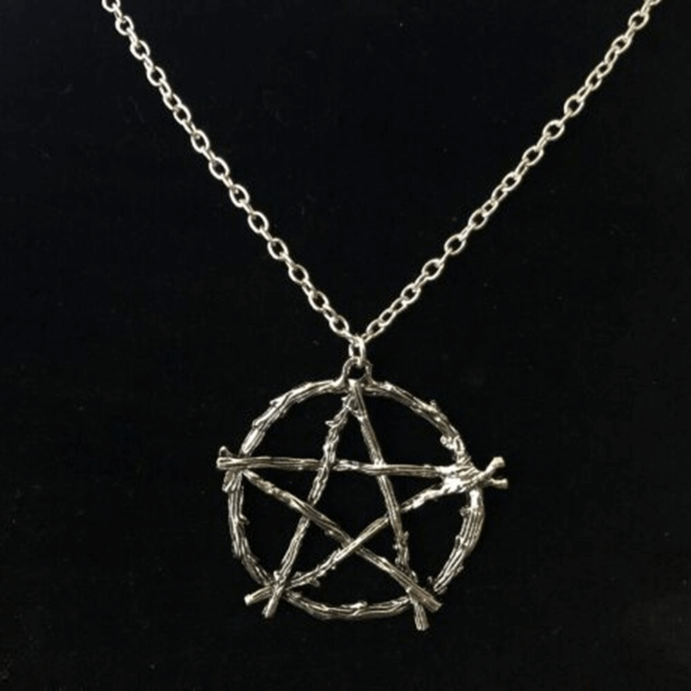 Gothic style branch pentagram necklace with chain, a mystical amulet perfect for alternative fashion lovers.