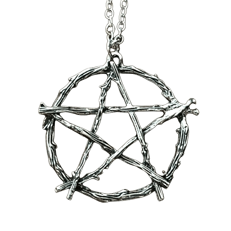 Gothic branch pentagram necklace with chain, perfect for alternative fashion and mystical vibes.