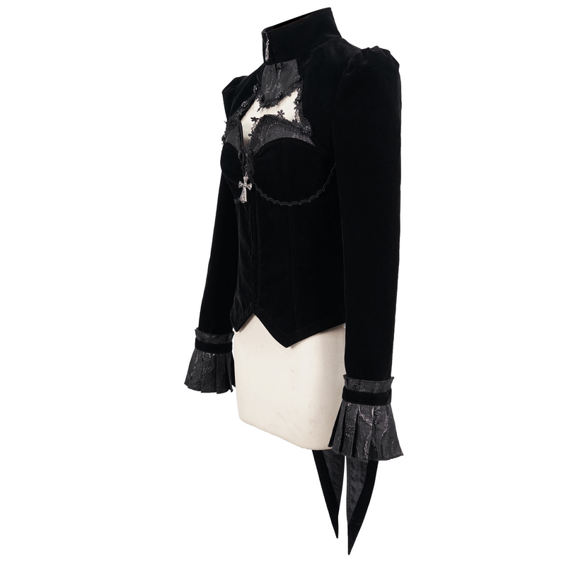 Gothic Style Cutout Splice Swallow-tailed Jacket / Appliqued Women's Velvet Jackets