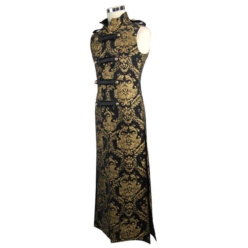 Gothic Style Embroidery Male Sleeveless Long Coat / Steampunk Vintage Outerwear for Men - HARD'N'HEAVY