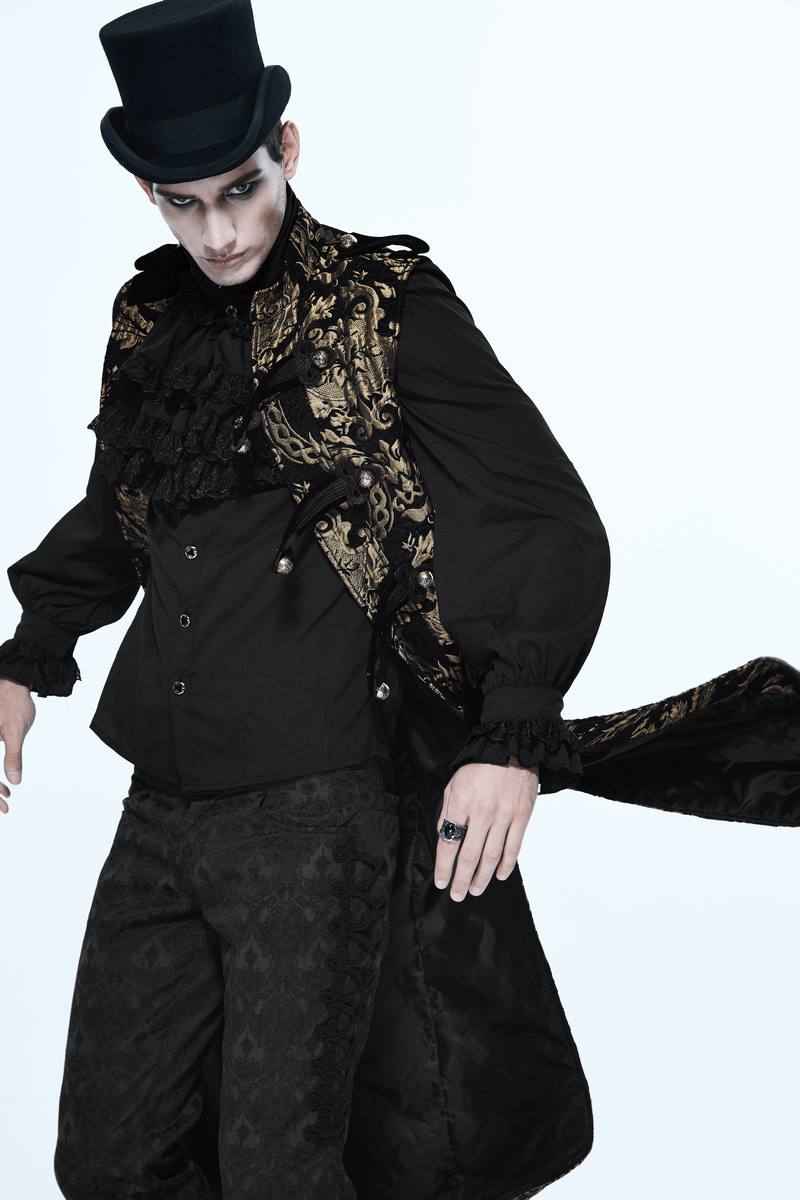 Gothic Style Embroidery Male Sleeveless Long Coat / Steampunk Vintage Outerwear for Men - HARD'N'HEAVY