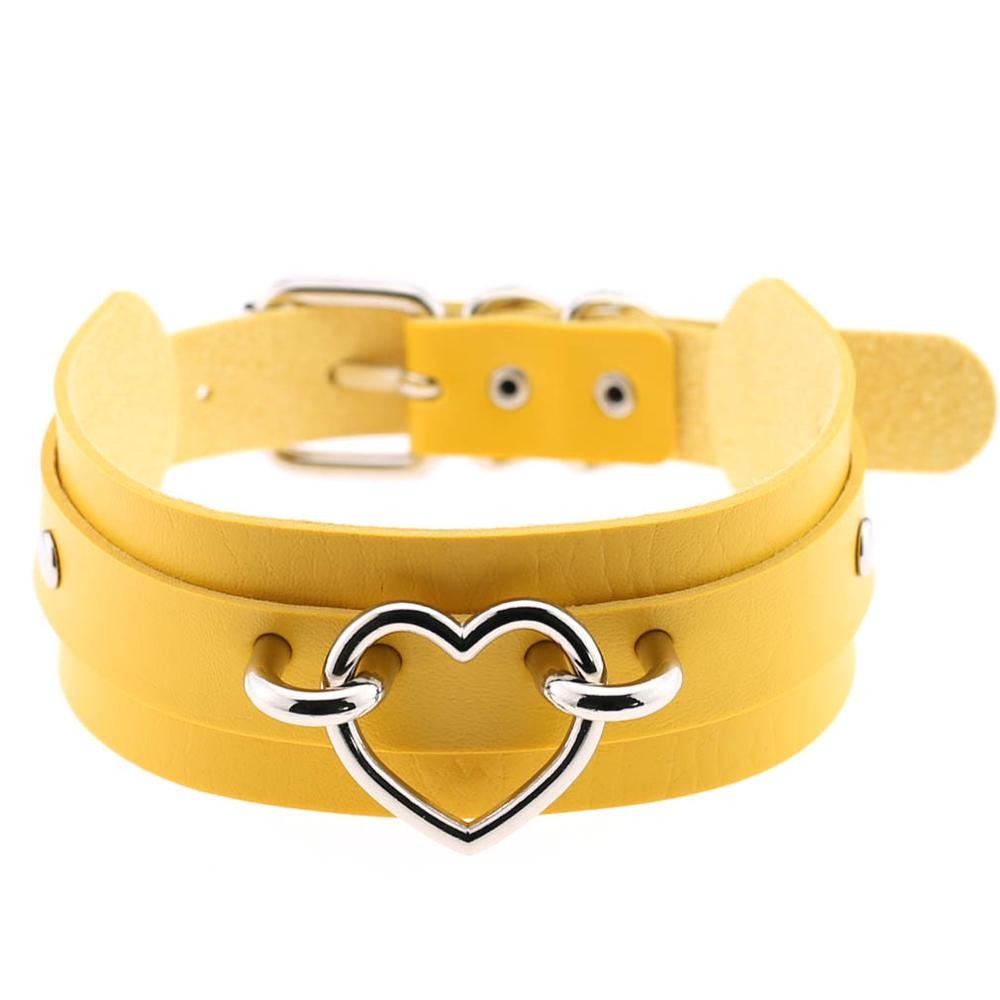 Gothic yellow heart choker necklace with silver clasp, perfect for witch clothing and unique style.