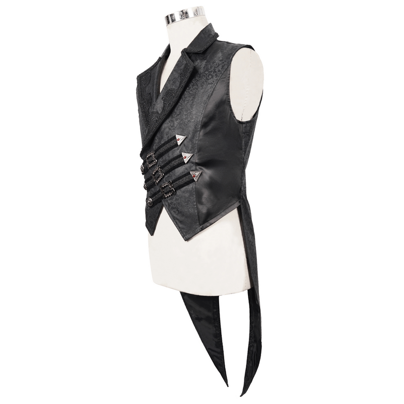 Gothic style black lace applique waistcoat with buckles, perfect for a retro look.