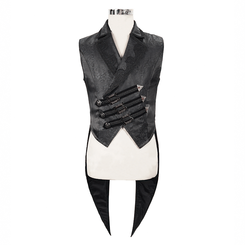 Gothic style lace applique waistcoat with buckles, men's vintage vest, black swallow tailcoat.