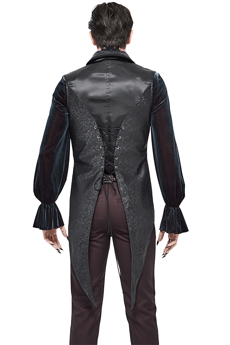 Back view of a men's gothic style waistcoat with lace-up detail and long sleeves, perfect for retro fashion.