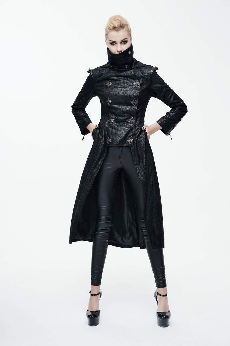 Gothic Style Ladies SlimHooded Coat with Rivets / Steampunk Black Coats For Women - HARD'N'HEAVY