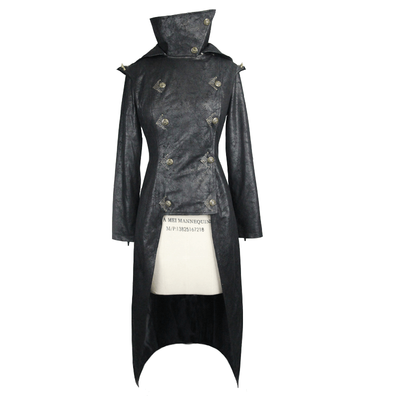 Gothic Style Ladies SlimHooded Coat with Rivets / Steampunk Black Coats For Women - HARD'N'HEAVY