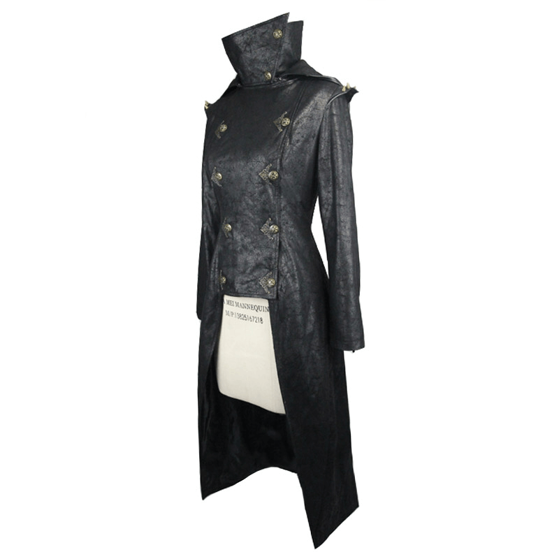 Gothic Style Ladies SlimHooded Coat with Rivets / Steampunk Black Coats For Women - HARD'N'HEAVY