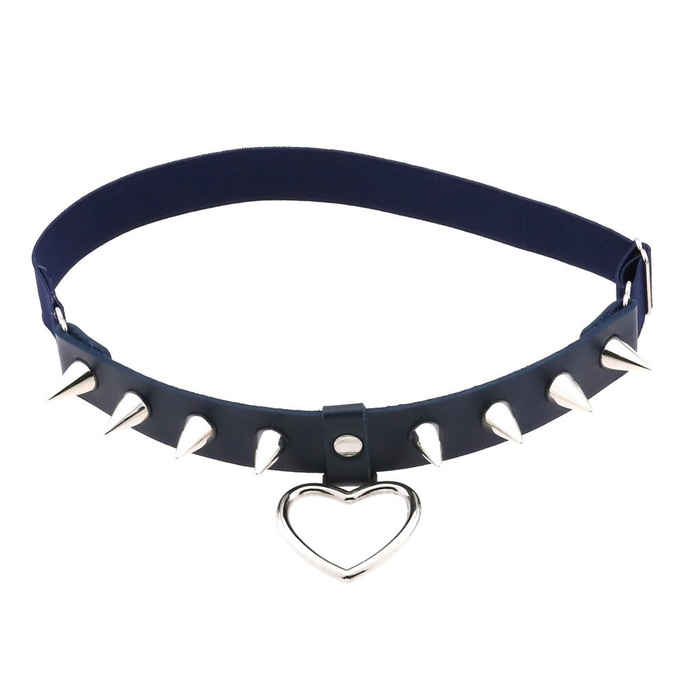 Gothic style PU leather leg garter belt with silver spikes and heart pendant for women's edgy fashion.