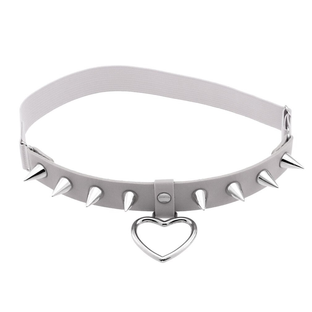 Gothic women's choker featuring silver spikes and a heart pendant in stylish PU leather.