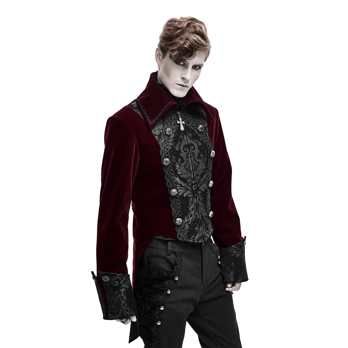 Gothic style Red Velvet Coat with Engraved Buttons / Men's Long Sleeves Coat / Alternative Fashion - HARD'N'HEAVY
