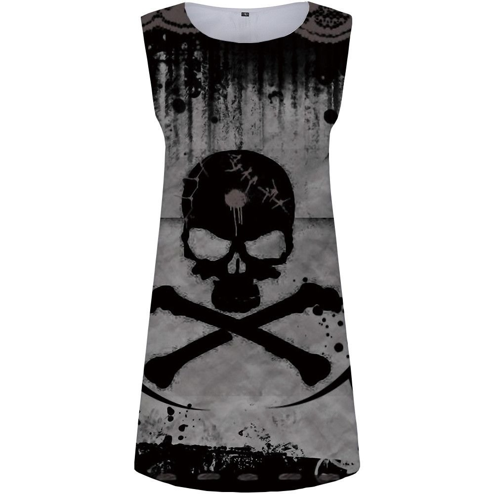 Gothic Style Short Dress With Skull Printed / Punk Sleevless Dress / Alternative Fashion - HARD'N'HEAVY