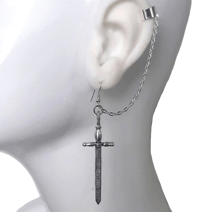 Gothic Style Sword Earrings with Chain / Punk Stylish Accessories for Women