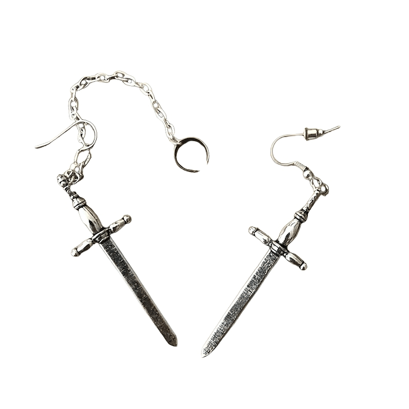 Gothic style sword earrings with chain, perfect punk accessory for women, showcasing a bold and fashionable design.