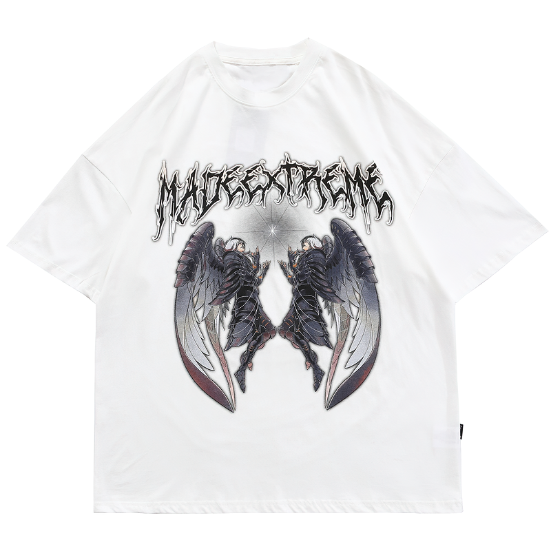 Gothic style unisex T-shirt with angel wings graphic design, perfect for casual wear and rock fashion lovers.