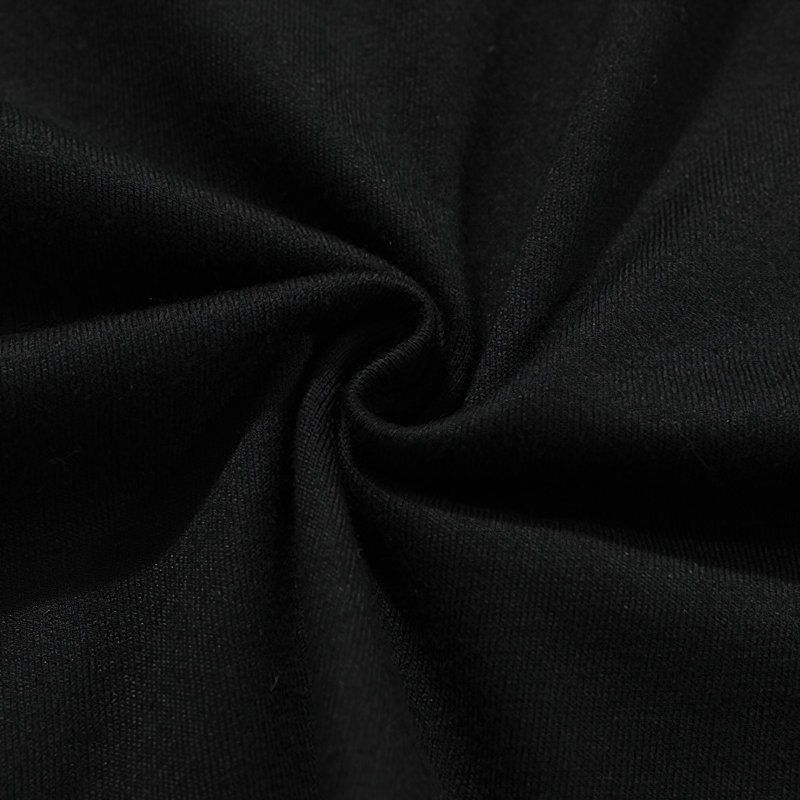 Close-up of soft black fabric ideal for gothic style t-shirts, showcasing its breathable and comfortable texture.